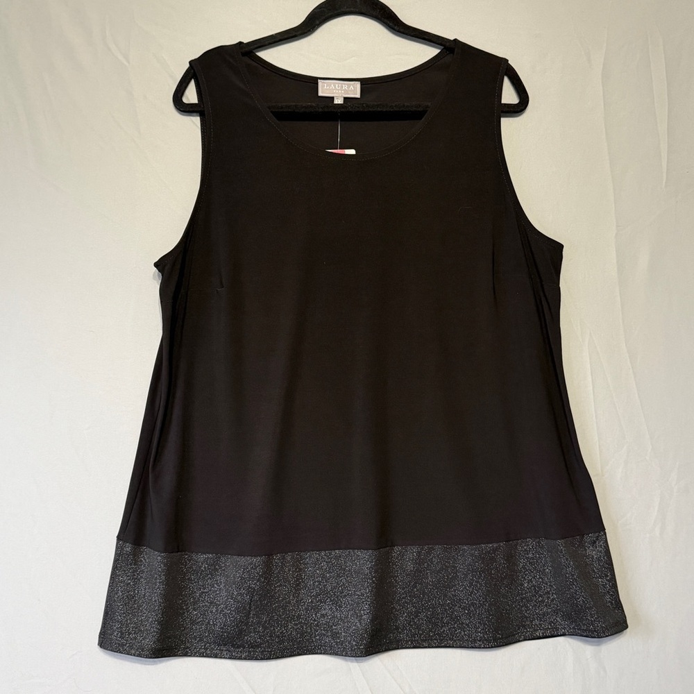 Laura Plus Womens Sleeveless Tank Top 1X Black Office Event Flowy Layers NWT